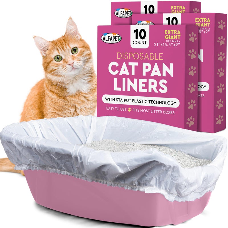 Alfapet Elastic Cat Litter Box Liners - Extra Giant 30 Count - Tear-Resistant Cat Litter Bags - Waterproof Kitty Litter Liners - Fits Litter box Pan Sizes XL, Giant, X-Giant, 37" x 18", 20 lb Capacity - Image 1